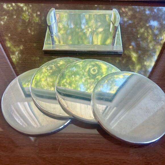 Vintage Silver Plated Coaster Set of 4 with Caddy - Picture 1 of 9